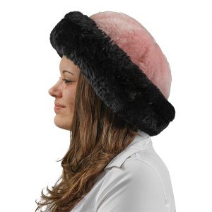 Pink and Black Sheepskin Fur Hat