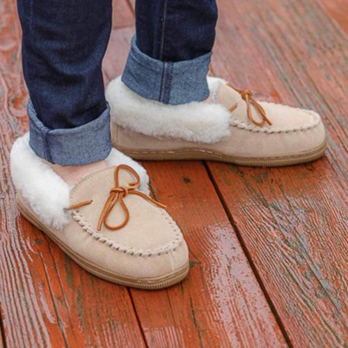 Sheepskin Roll Cuff Moccasin Slippers