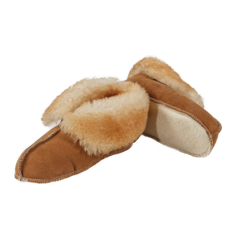 Ladies Super Soft Genuine Fluffy Sheepskin Tweed Slipper Boot Slippers Hard Sole 