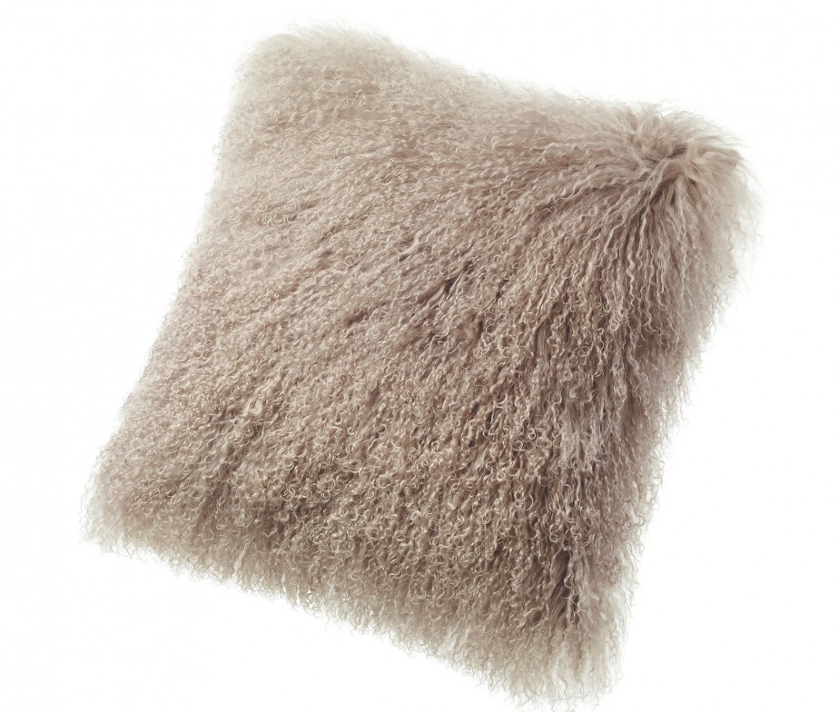 Tibetan Lambskin Throw Pillows Curly Fur Cushions 20″ Square Tan | Ultimate Sheepskin