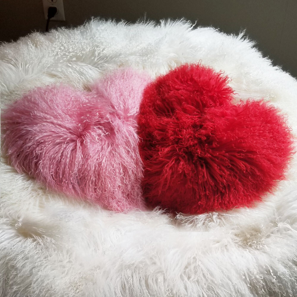 “I Love You More” Heart Shaped Fur Pillows More Colors Ultimate Sheepskin