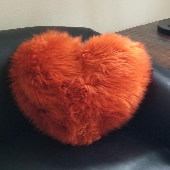 Heart Shaped Orange Fur Pillow