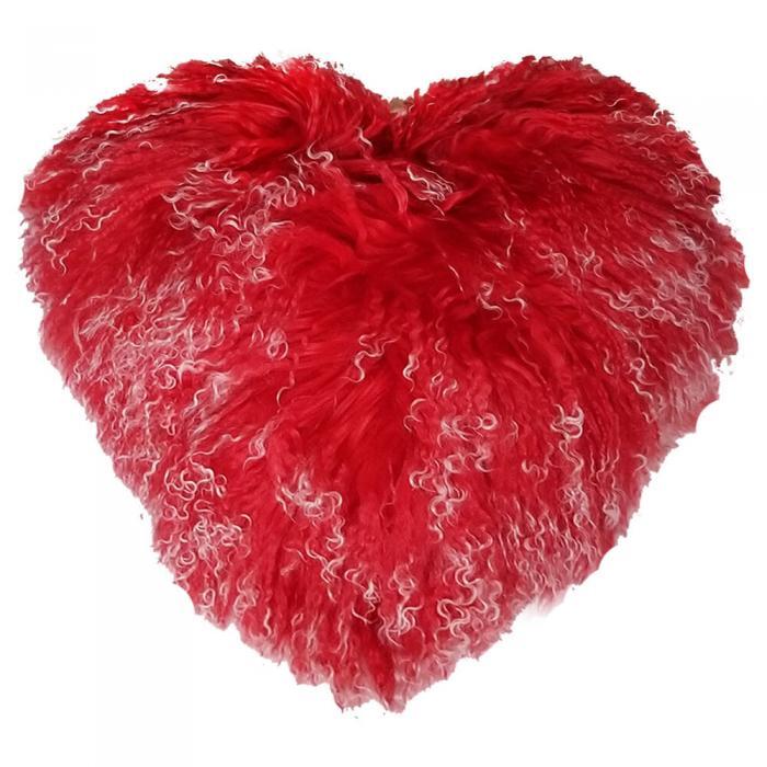 Heart Shaped Red and White Fur Pillow