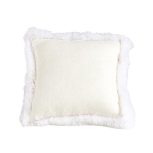 Alpaca Throw Pillow Fur Trimmed in White