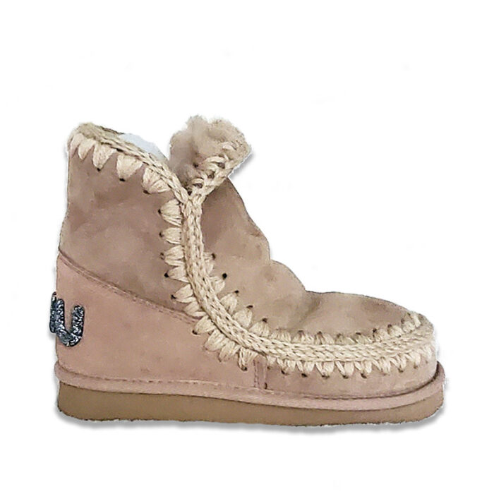 MOU 18 Shearling Ankle Boot in Camel with Glitter Logo Size 5