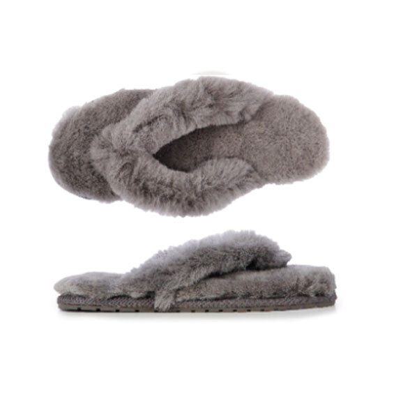 Truffle Collection Faux Fur Thong Slippers In Black