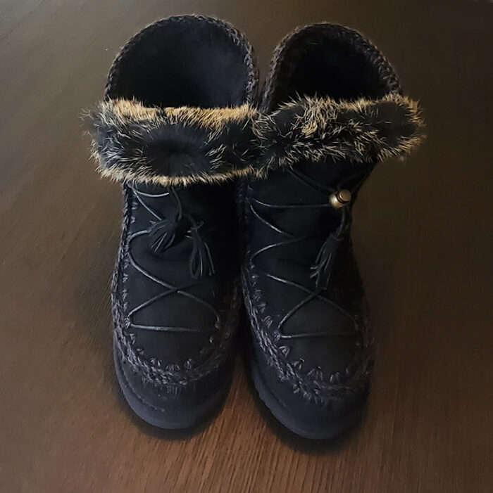 MOU Dream Catcher Lace Up Shearling & Rabbit Fur Boot in Black Size 6 - Image 2